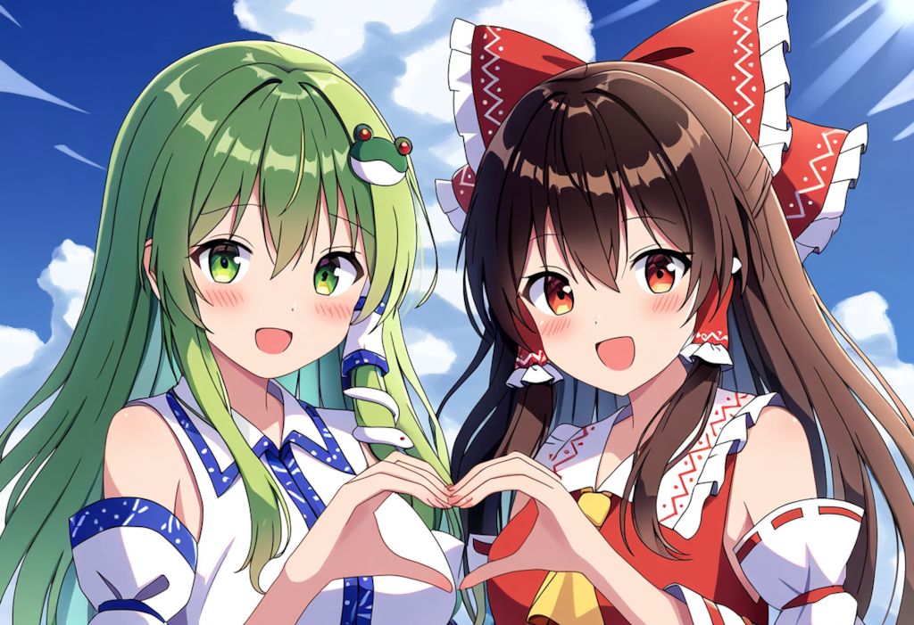 東方　博麗霊夢　東風谷早苗　二人でハート