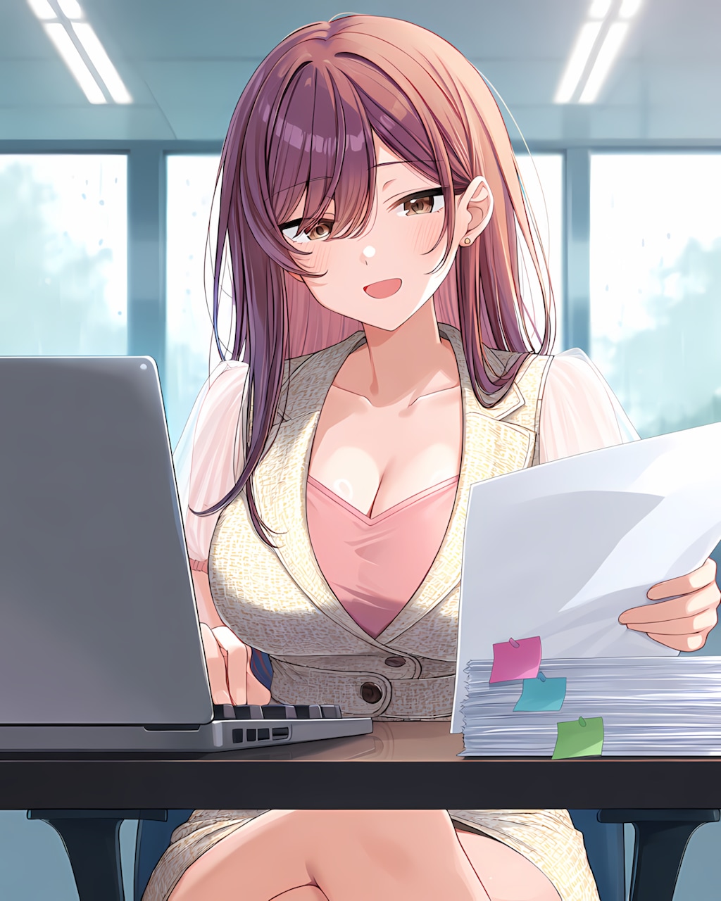 雨の金曜日、デスクワークのノノカ💻