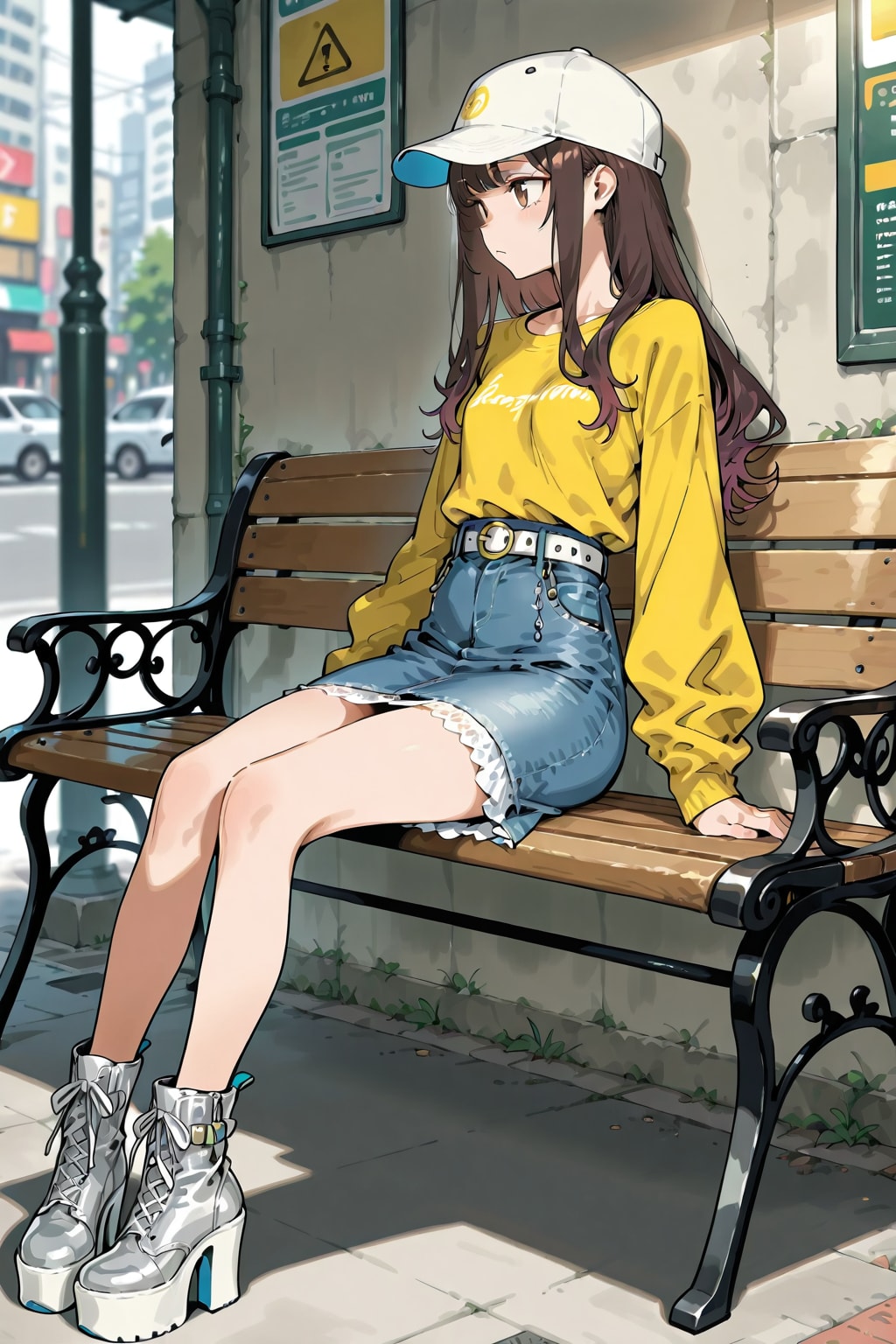 ベンチに座る子