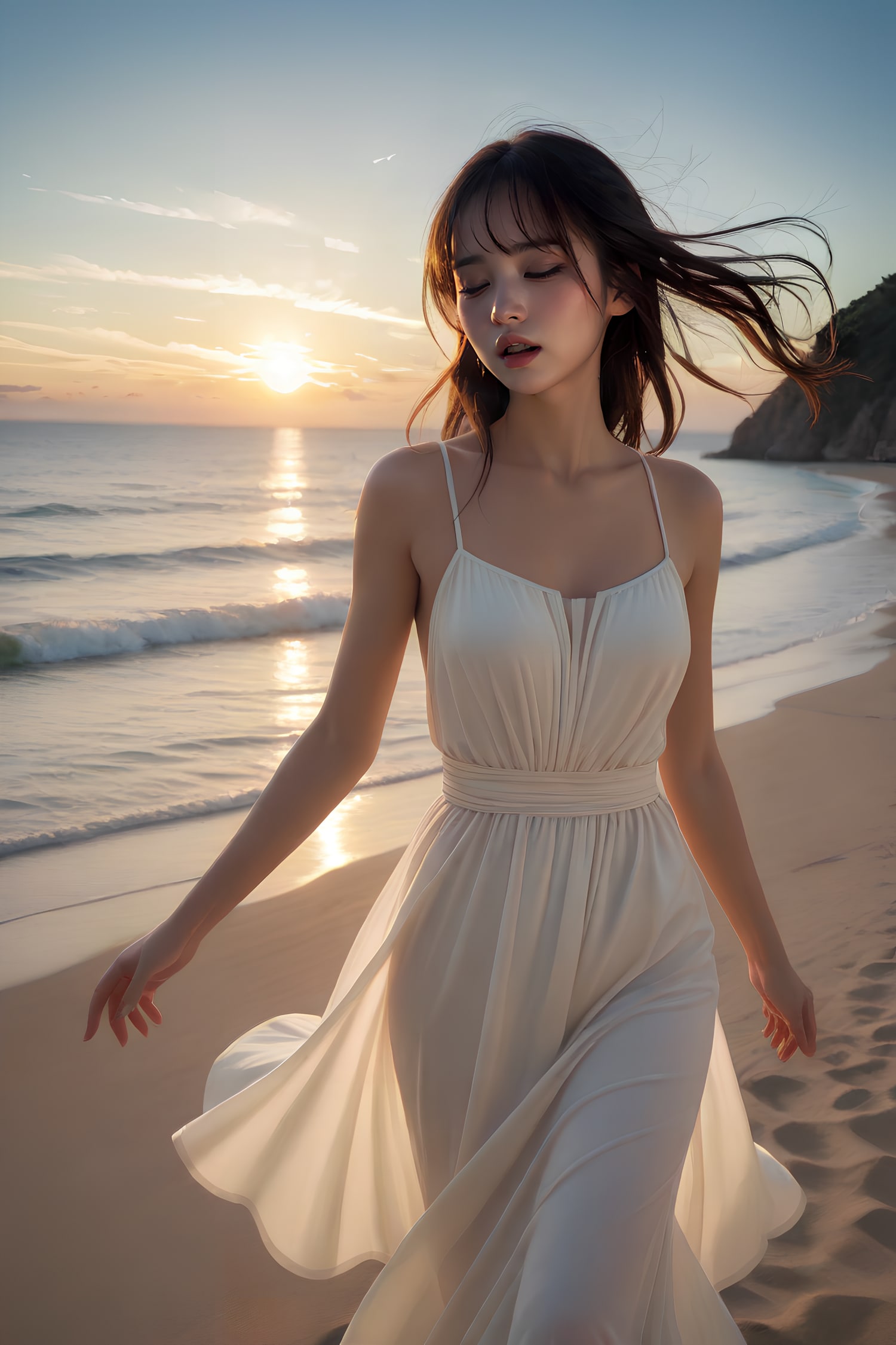 夕暮れの砂浜