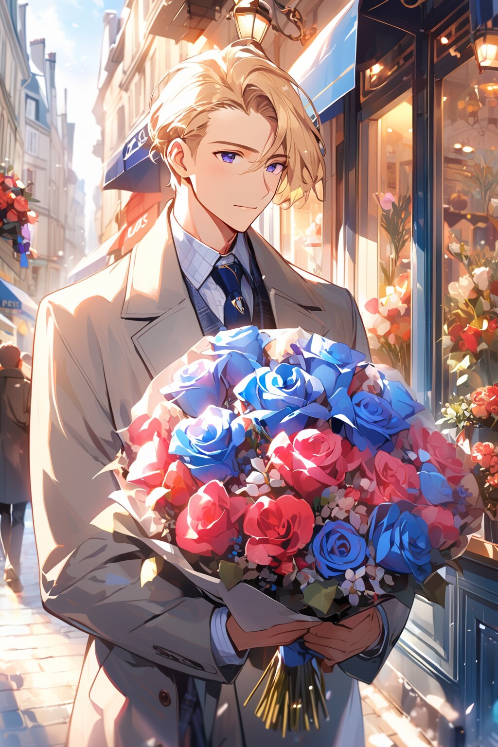 パリにてフラワーショップにて花束を買う | の人気AIイラスト・グラビア