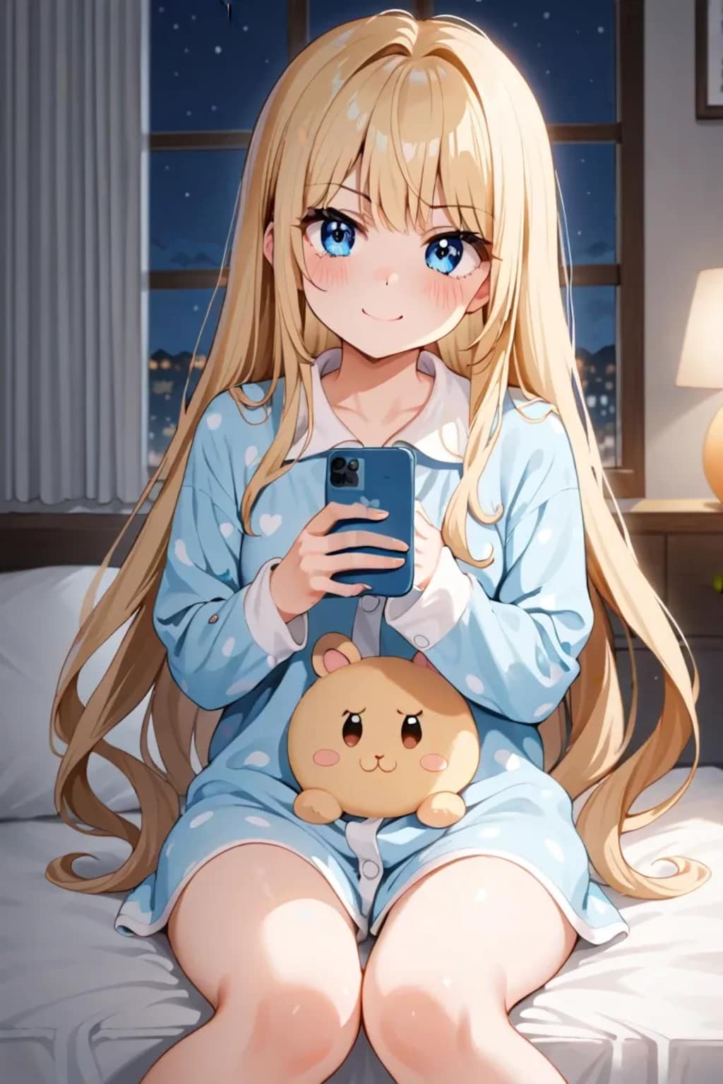 ベッドの上の金髪ちゃん♡自撮りだよ✨