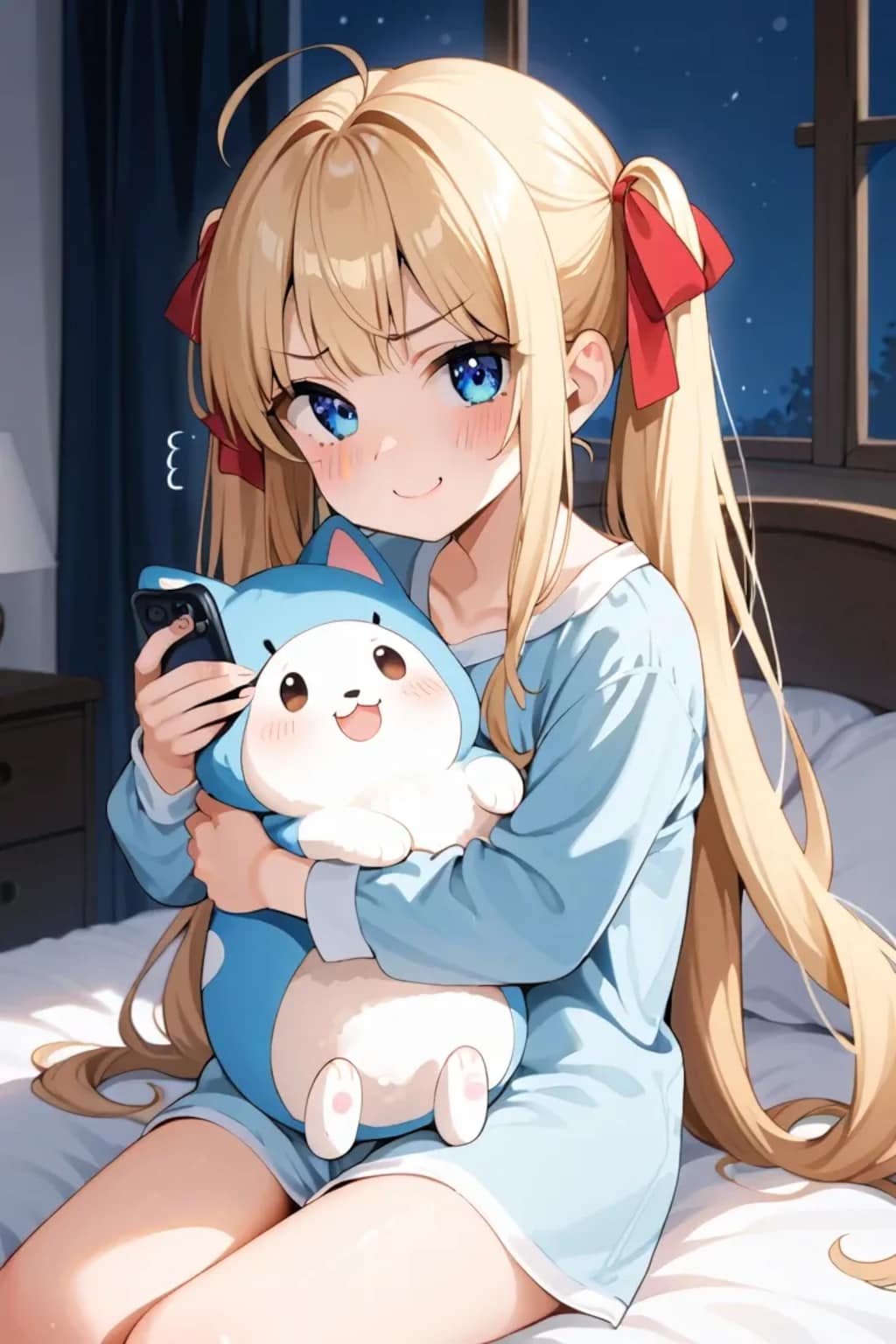 ベッドの上の金髪ちゃん♡自撮りだよ✨