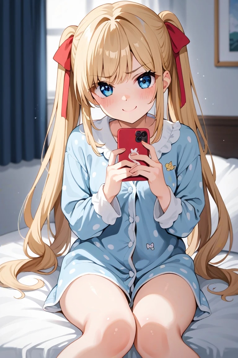 ベッドの上の金髪ちゃん♡自撮りだよ✨