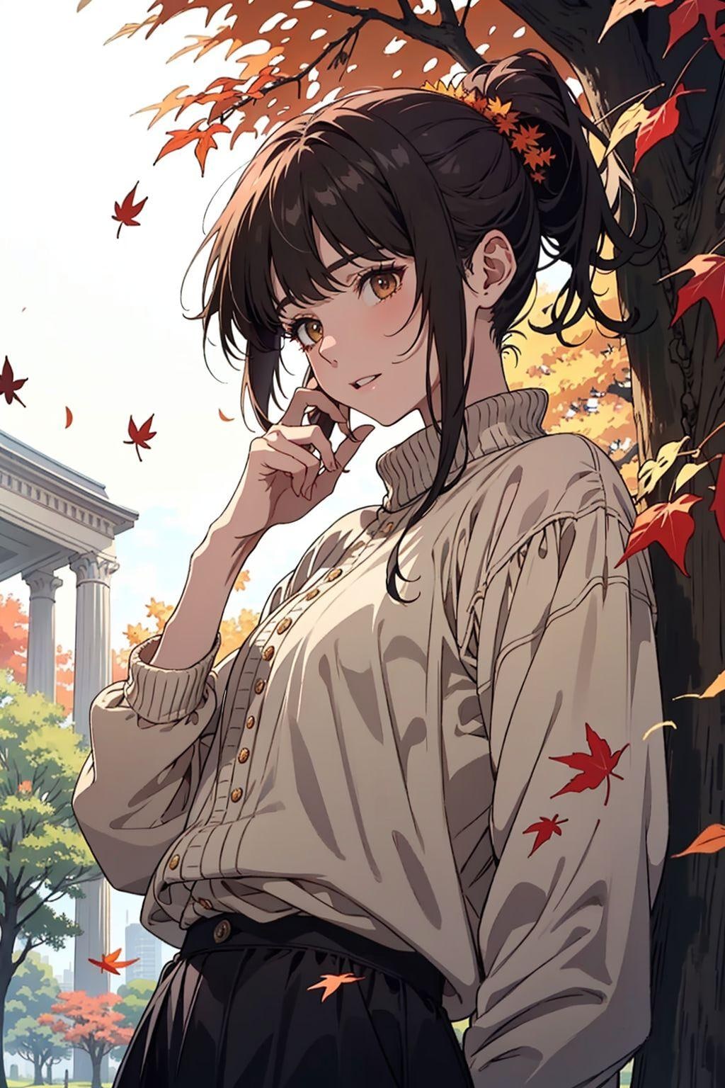 紅葉と黒髪の女の子