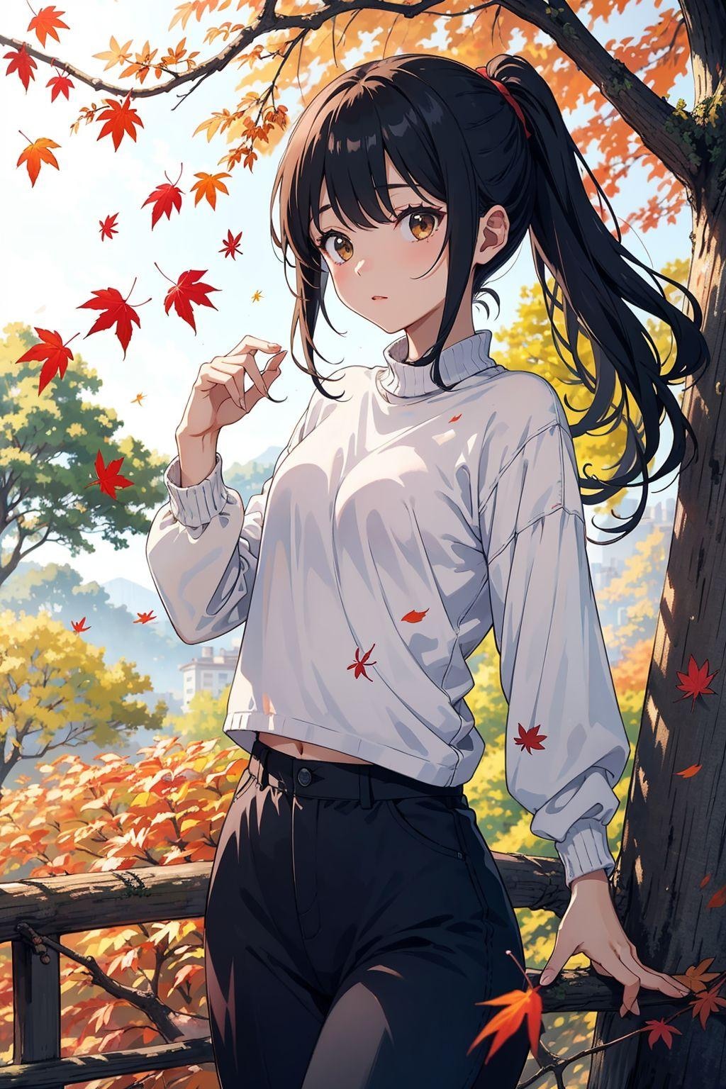 紅葉と黒髪の女の子