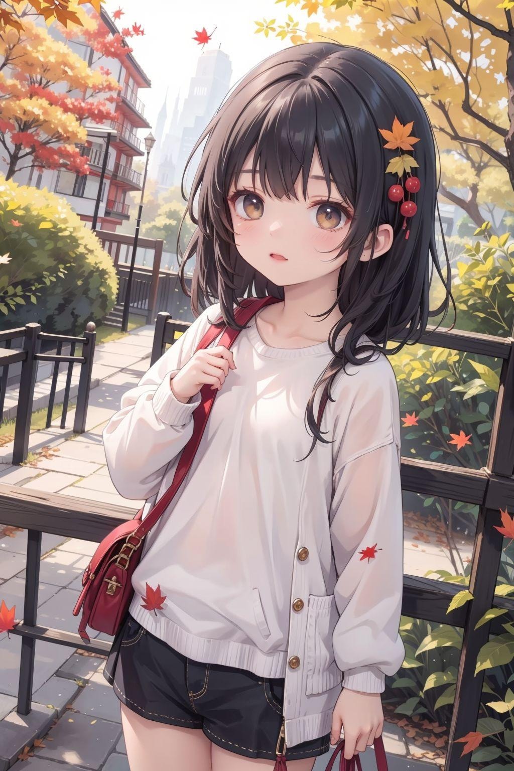 紅葉と黒髪の女の子