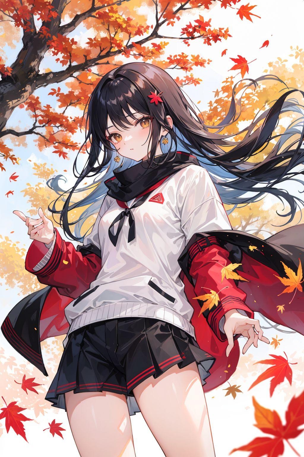 紅葉と黒髪の女の子