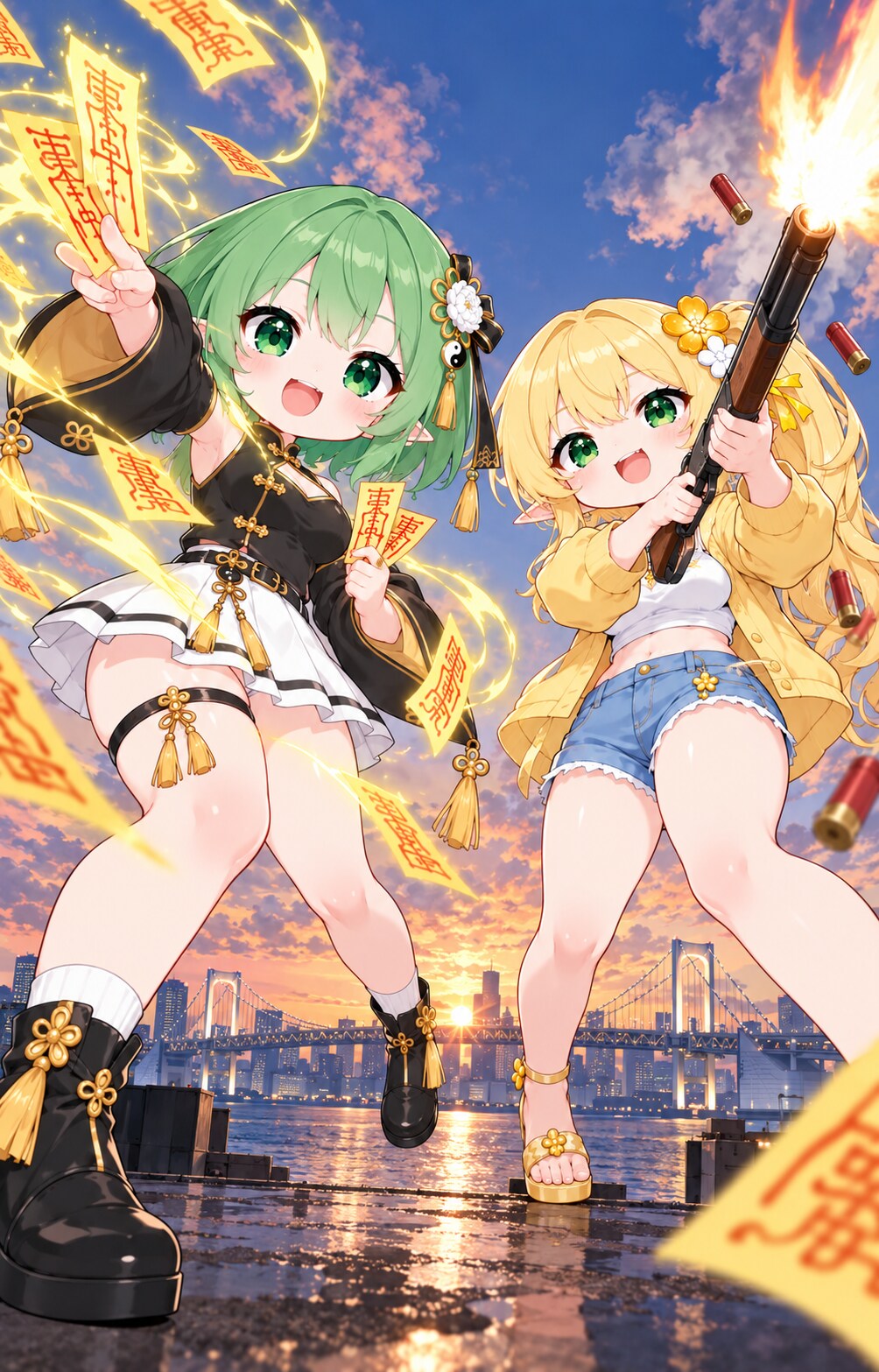 妖魔ハンター『爆裂ふとももコンビ』誕生！ | の人気AIイラスト・グラビア