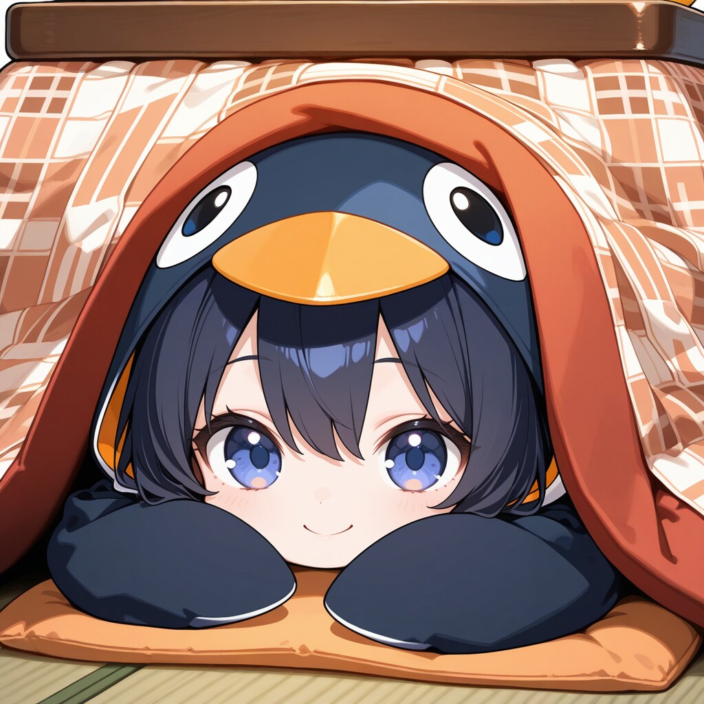 そろそろ炬燵が仕舞われる前に楽しんでおくペンギン着ぐるみお嬢さん