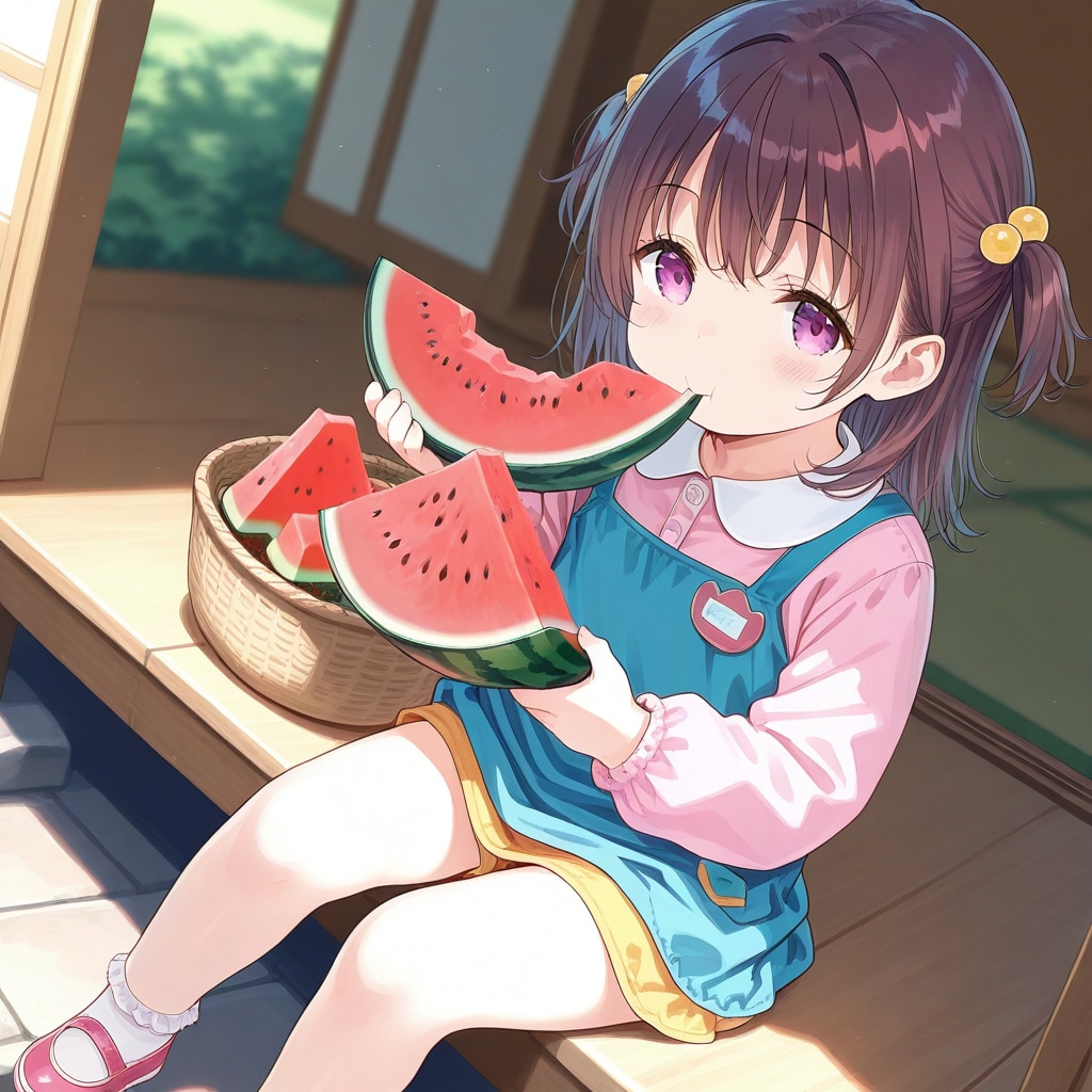 スイカ食べるちびっこ。 | の人気AIイラスト・グラビア