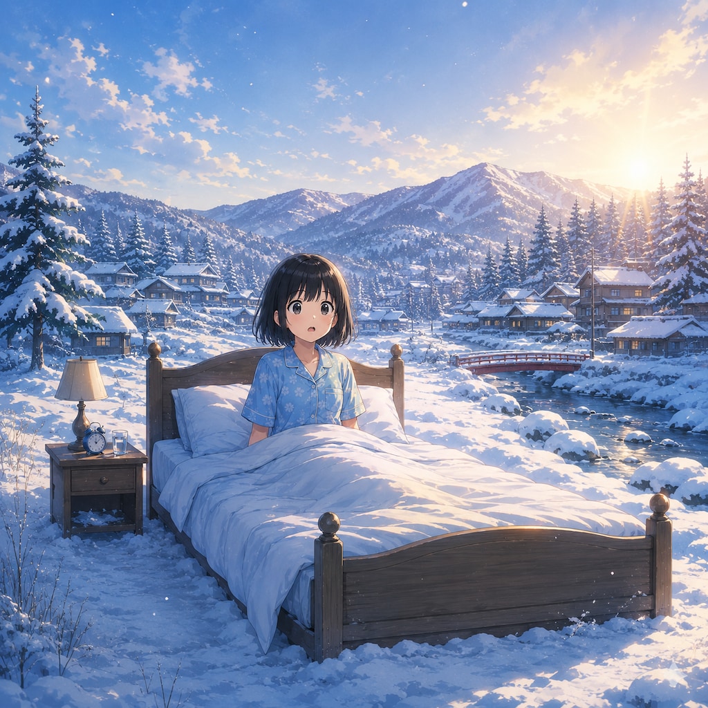 朝，目を覚ますと雪国だ