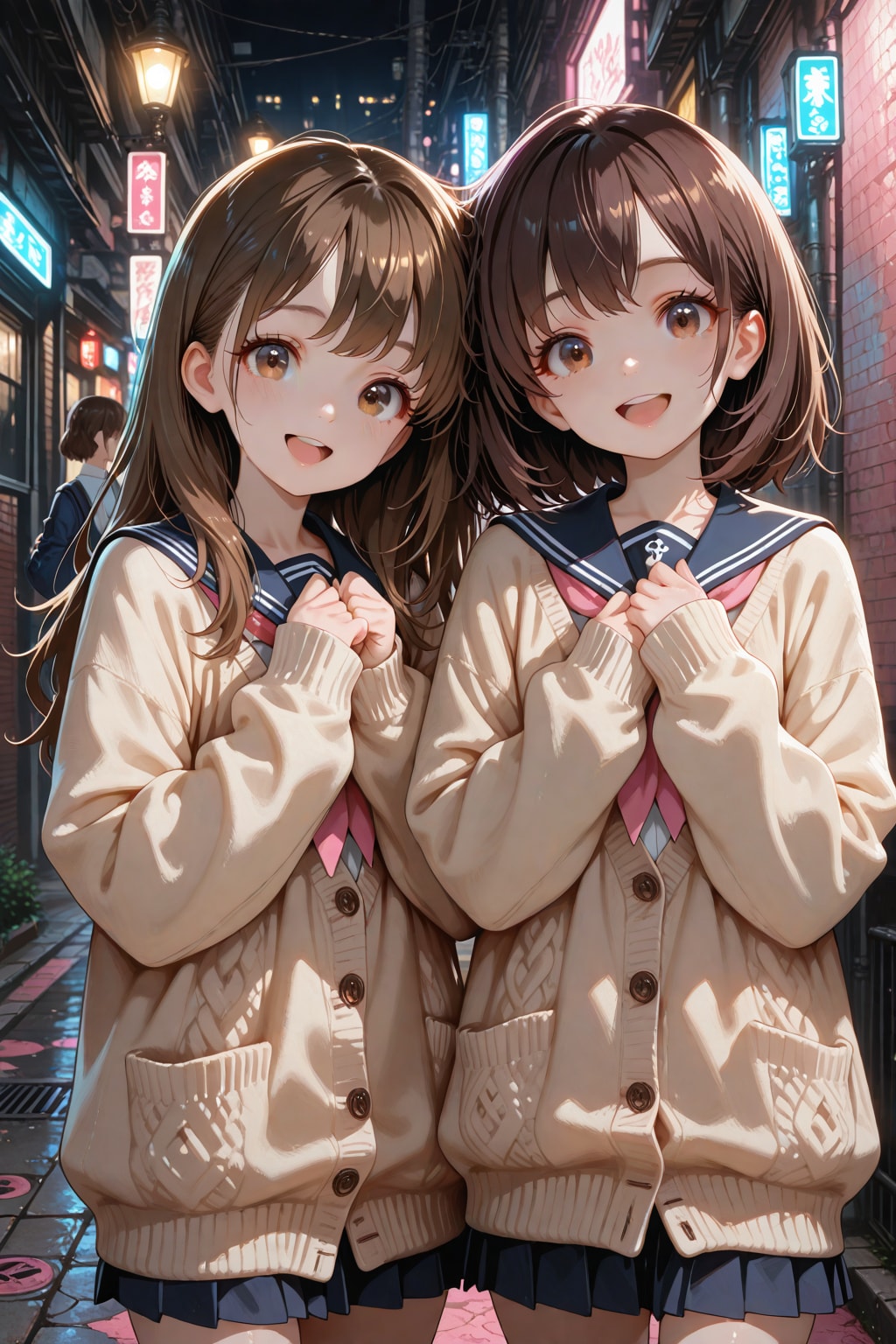 繁華街の萌え袖少女…