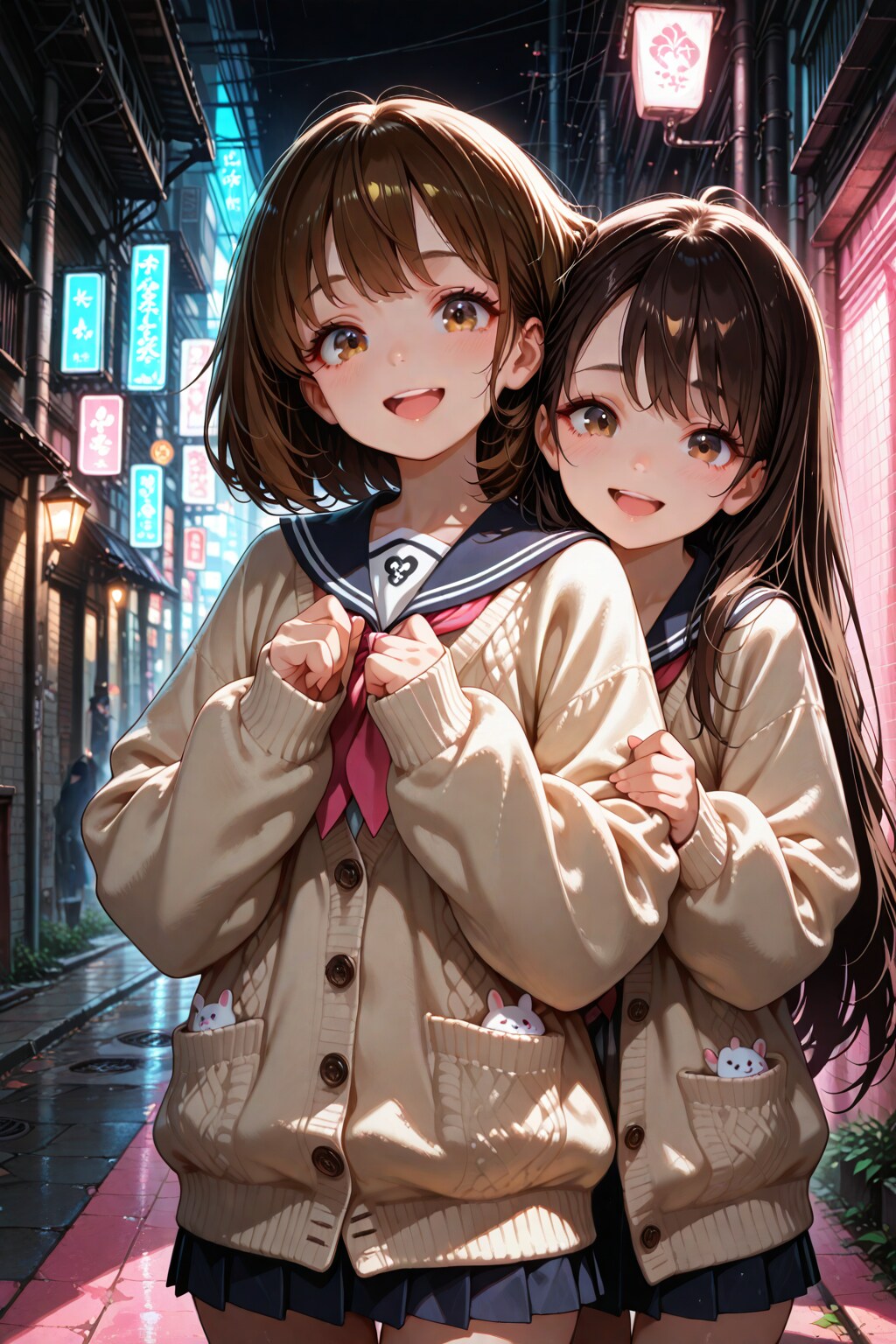 繁華街の萌え袖少女…