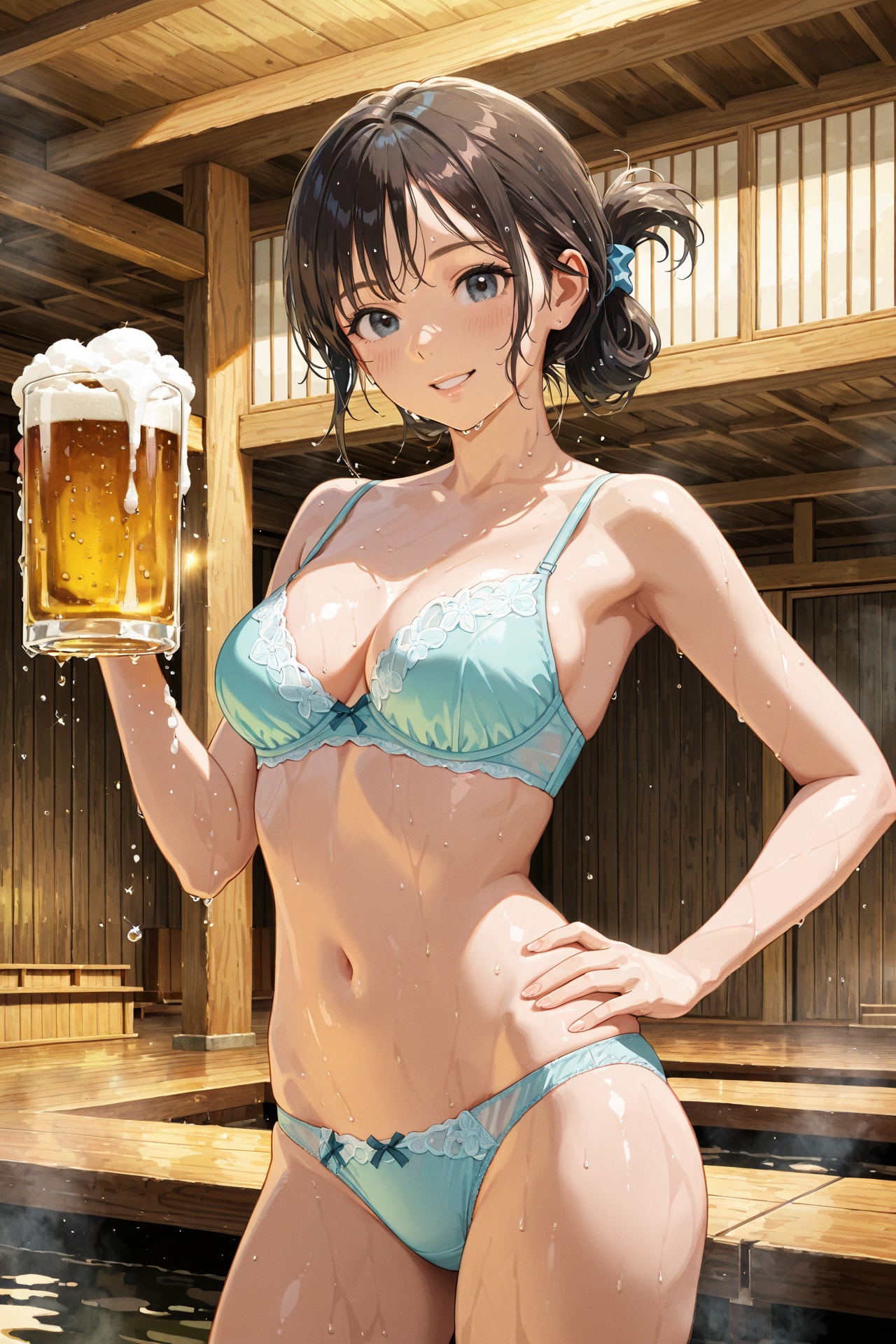 湯上がり下着姿とビール Z128