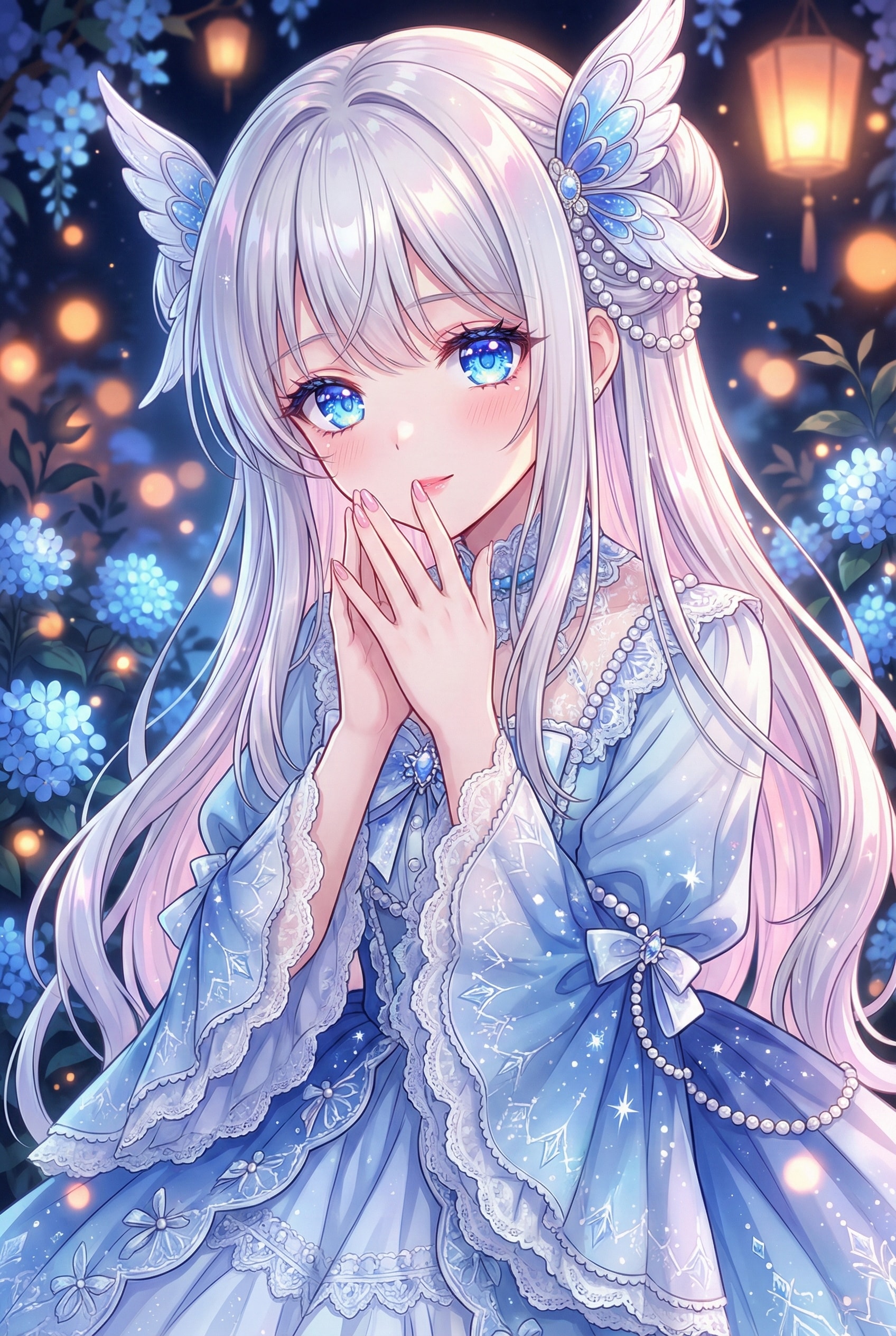 蒼夜の花冠に秘めたる銀月乙女の吐息 | の人気AIイラスト・グラビア