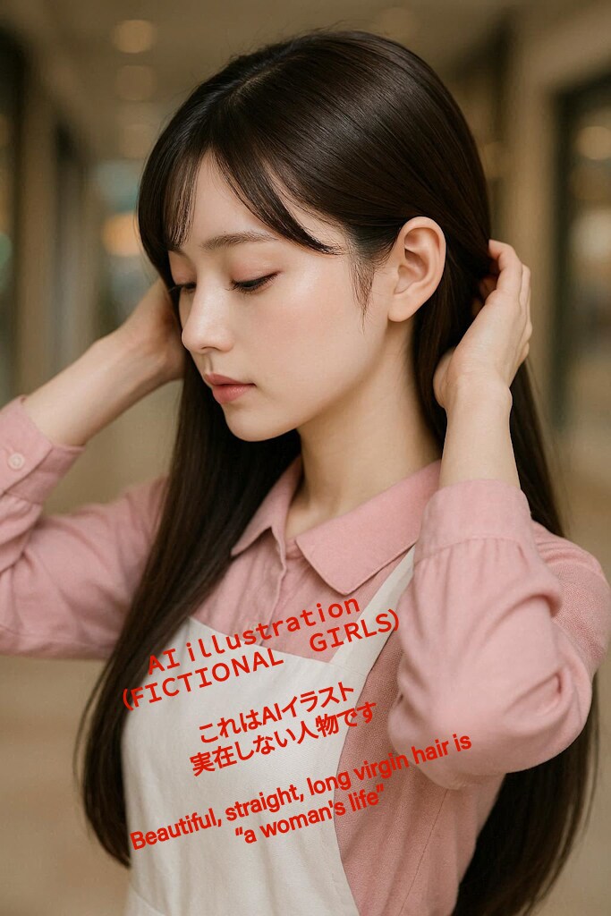 髪を縛るロングヘア美少女