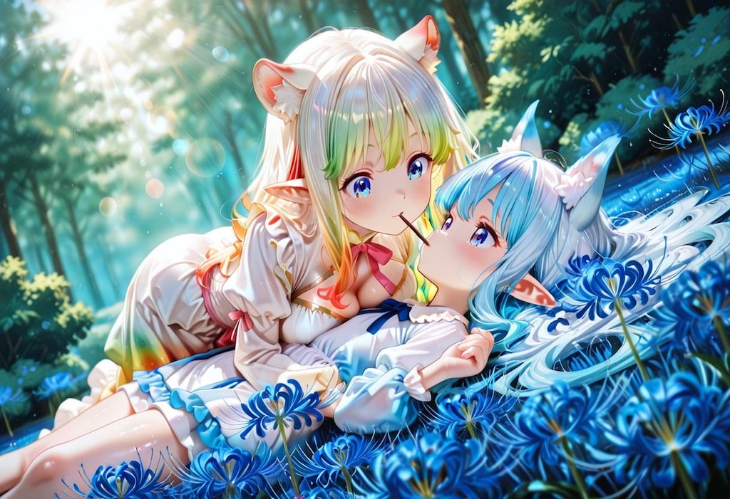 7枚）青い彼岸花とポッキーキス