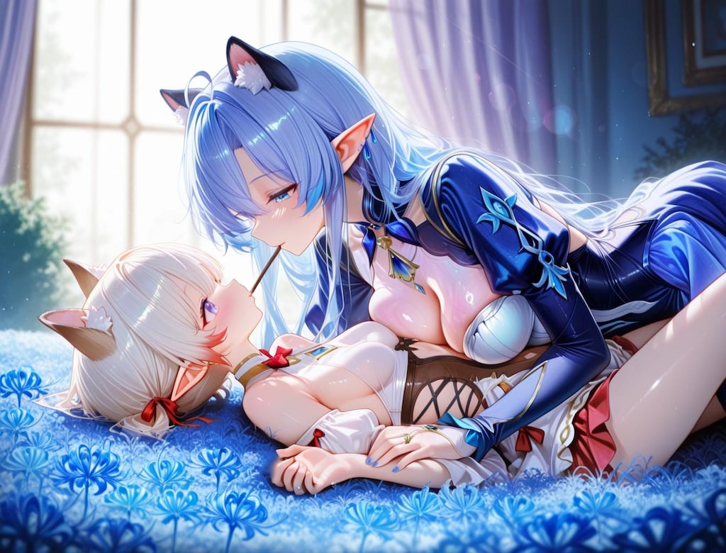 7枚）青い彼岸花とポッキーキス