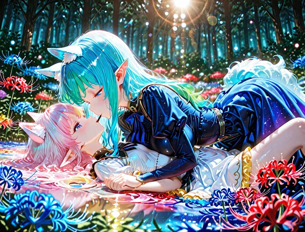 7枚）青い彼岸花とポッキーキス