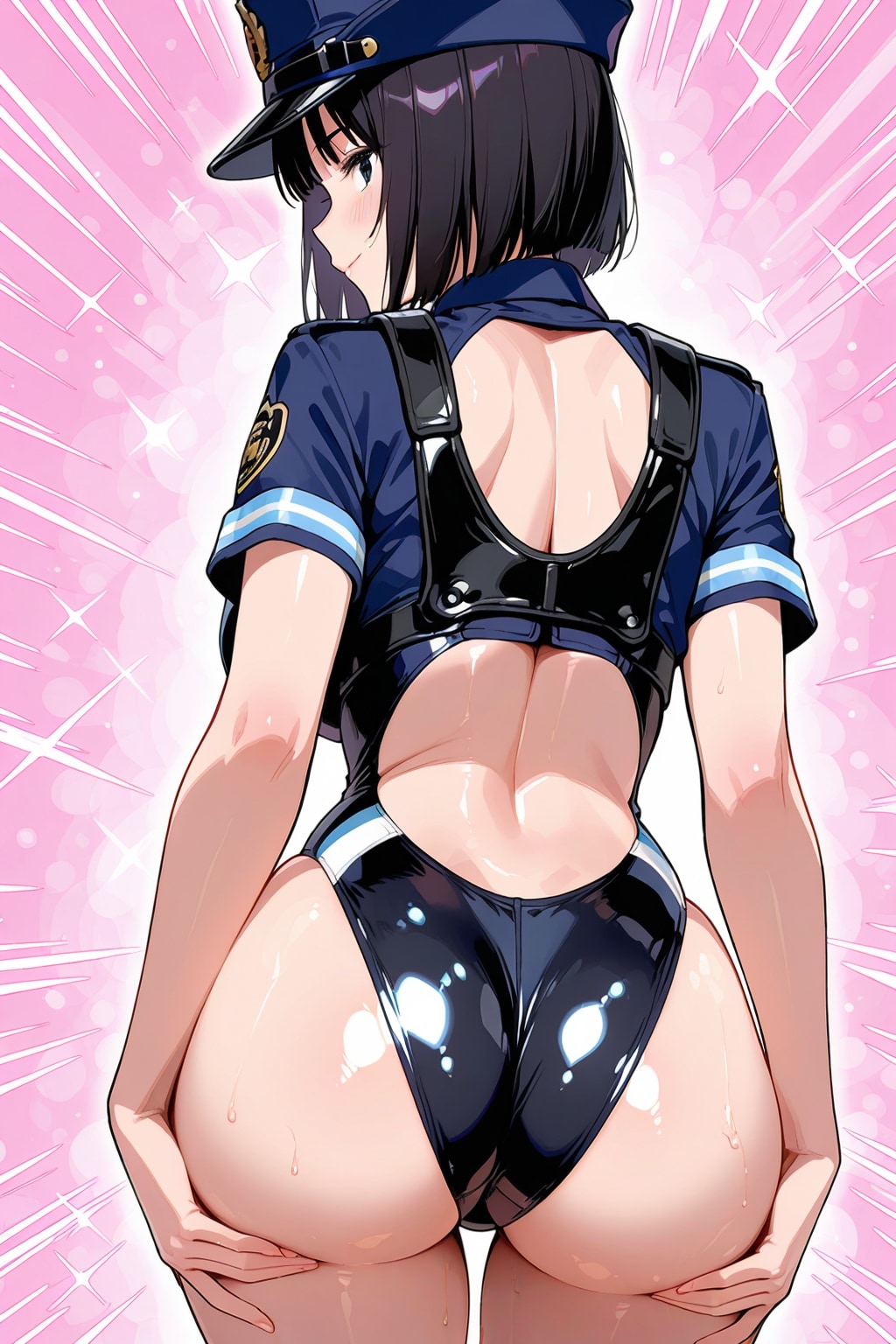 （イラスト＆架空フィギュア）正義の人工生命体美少女ちゃん「ハイレグポリス」のお尻アングル♪