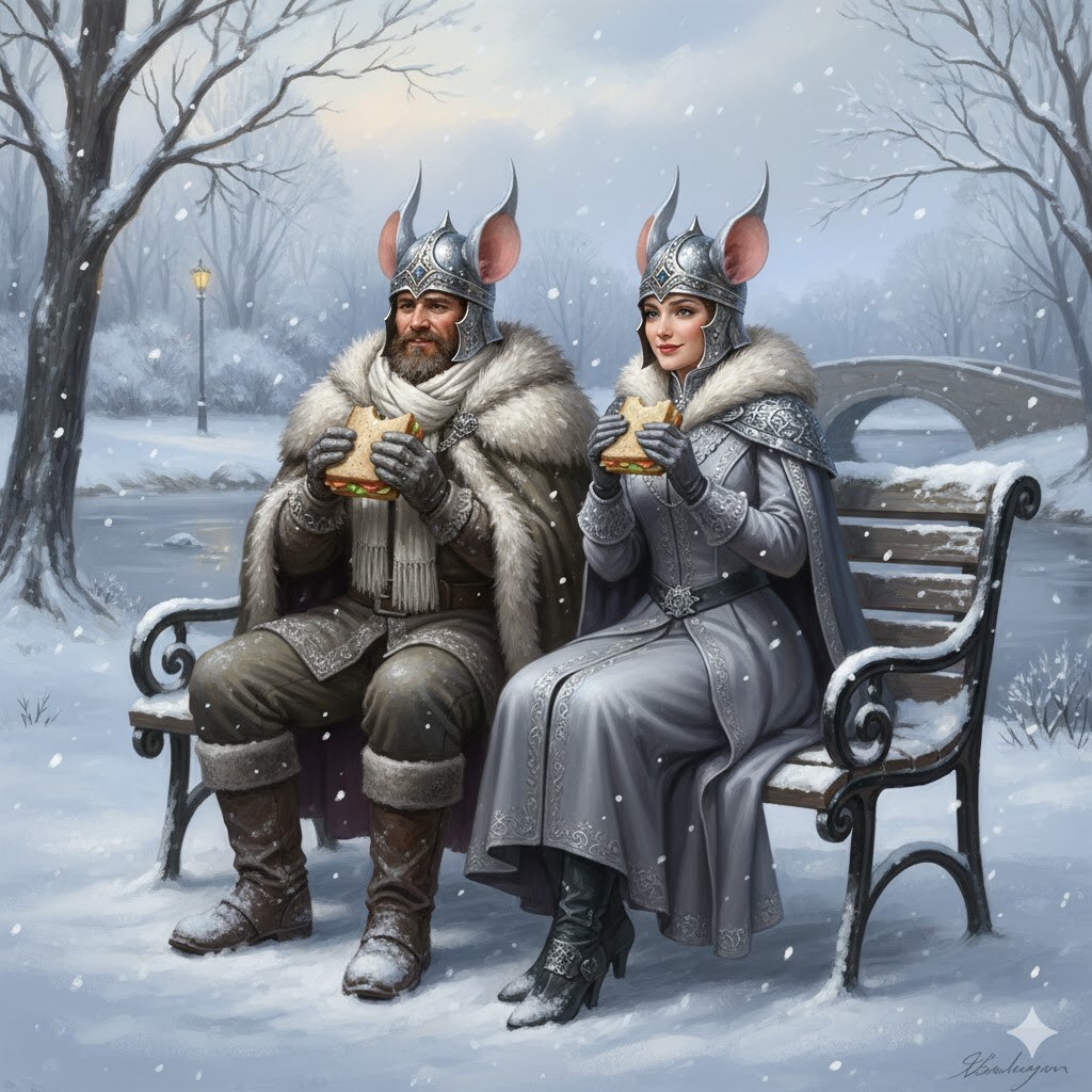 サンドウィッチ食べた、ねず耳の二人の冬将軍