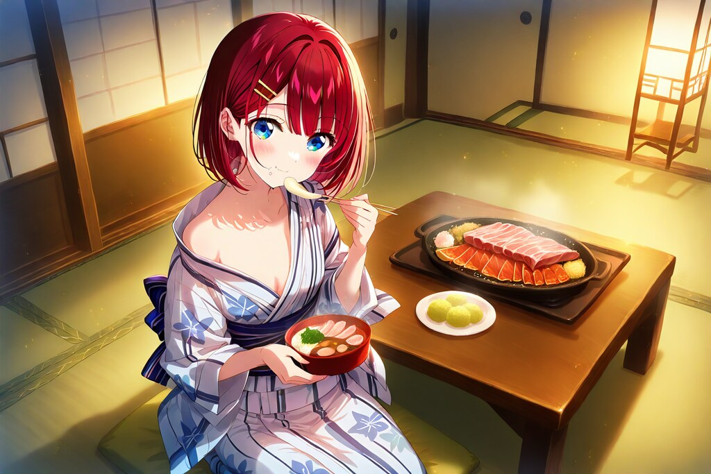 赤髪ちゃん一家、温泉に行く(食事サイド)