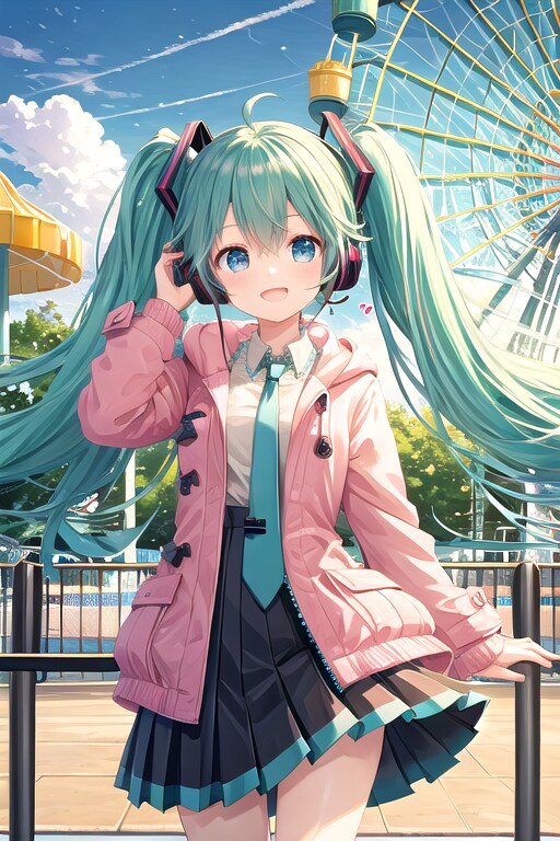 遊園地でミクとデート3 | の人気AIイラスト・グラビア