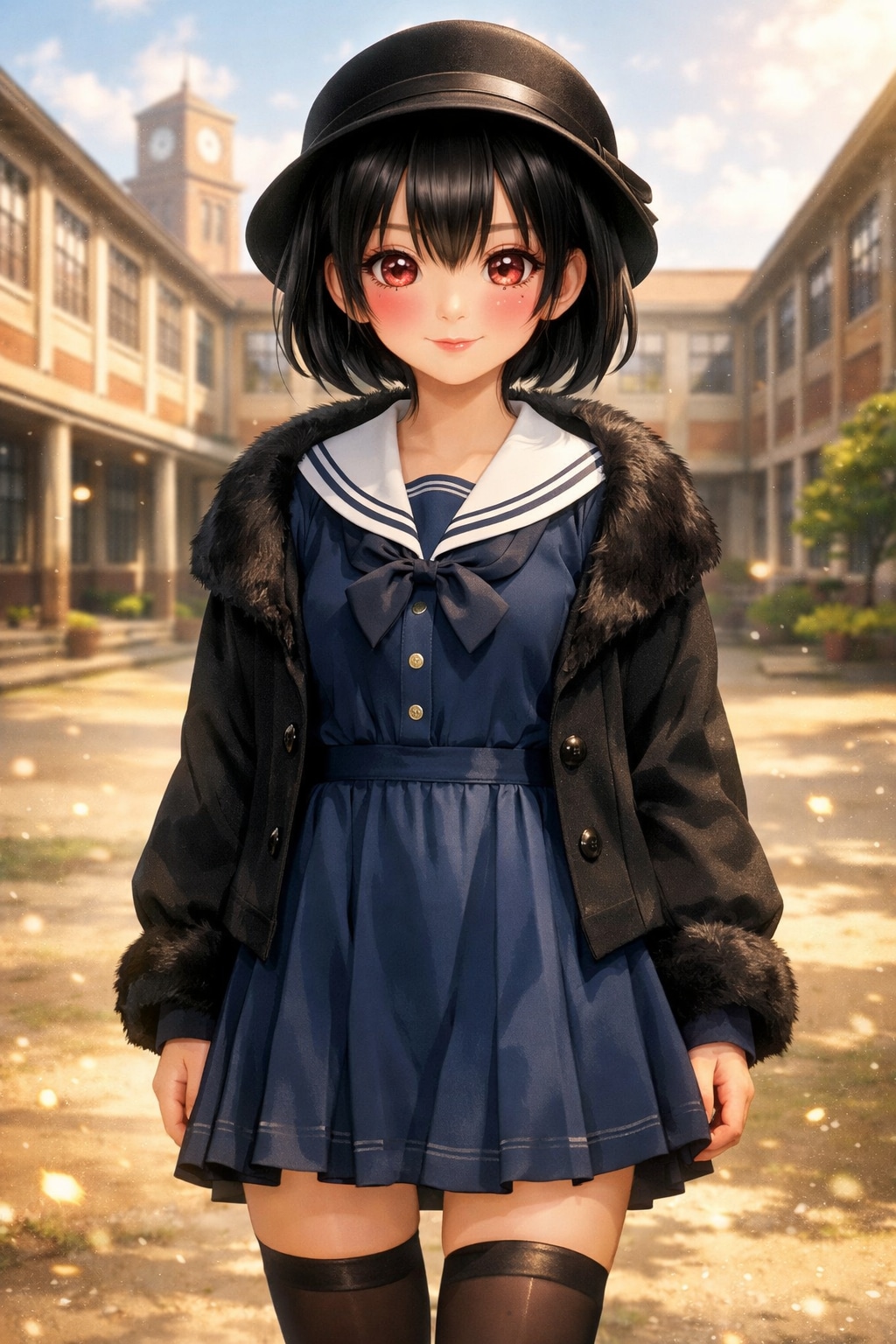 セーラー服とファー付きジャケット