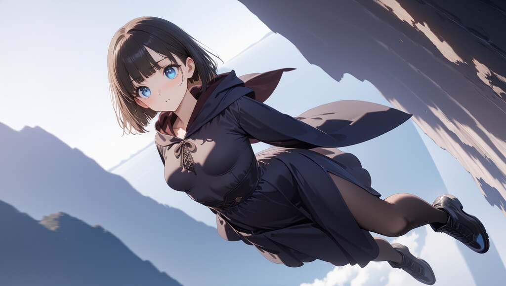 魔法で空を飛ぶ巨乳少女