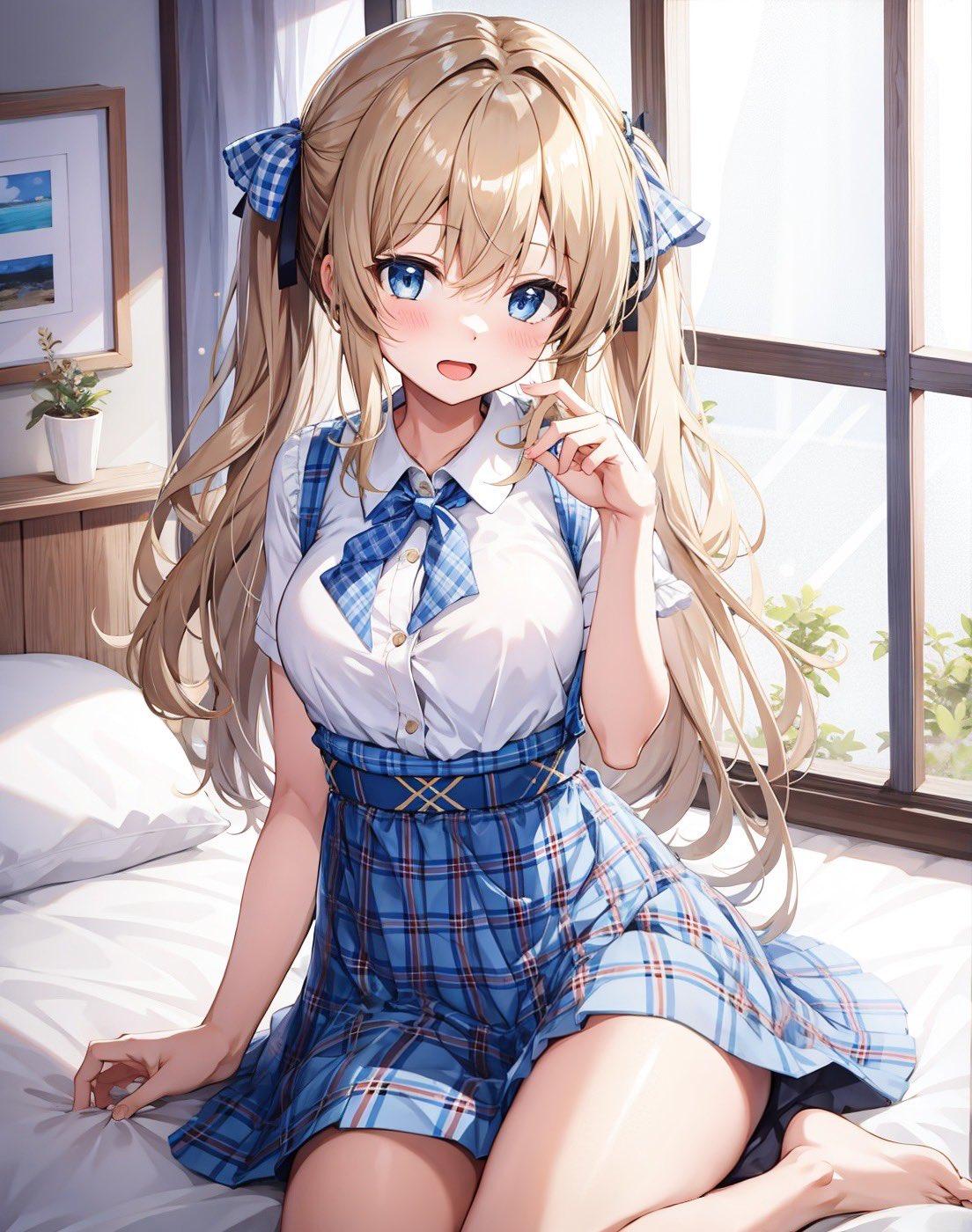 青色のチェックを身に着けてみた〜✨ 少し感じが変わったかなぁ…