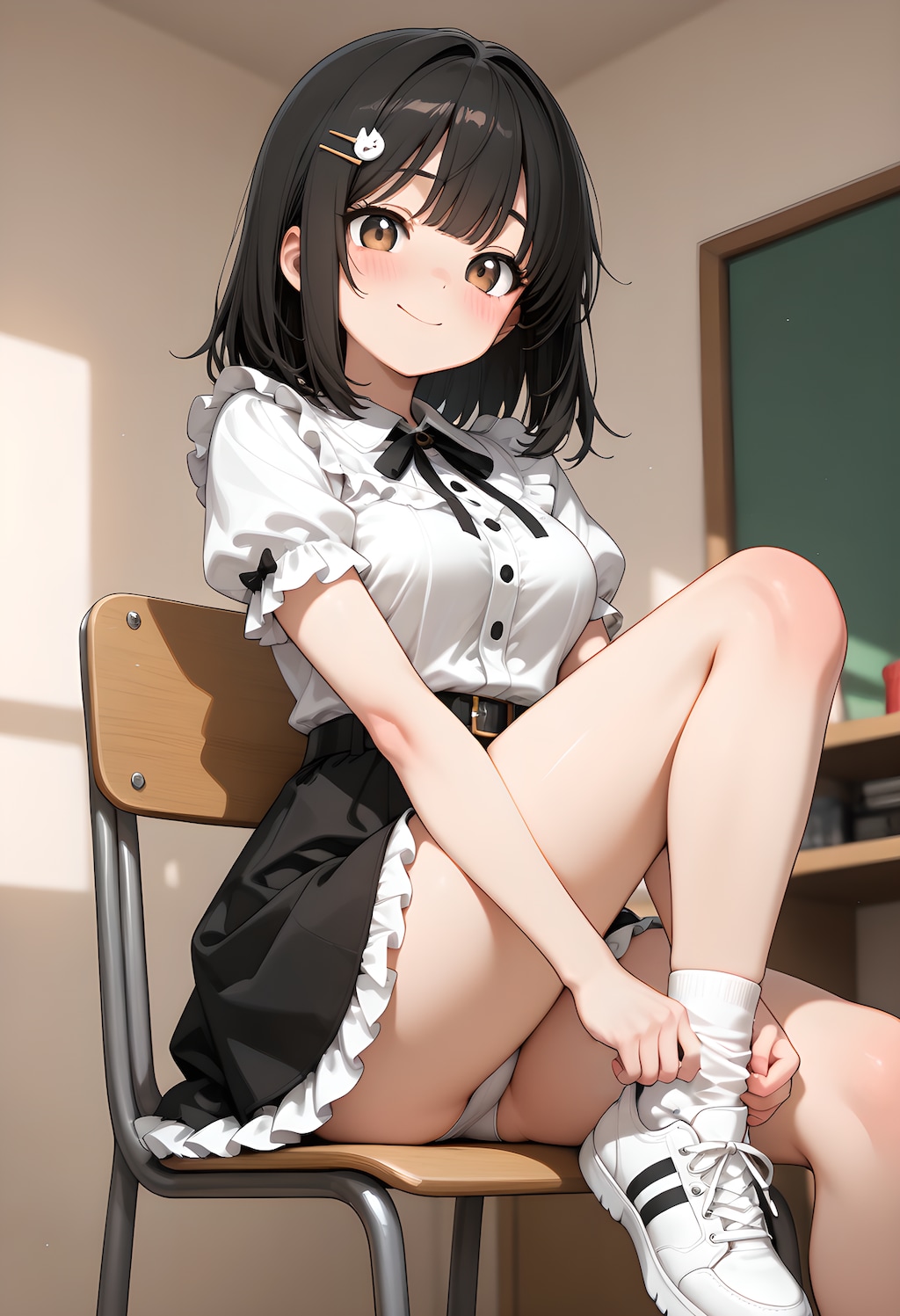 ソックスを直す女の子
