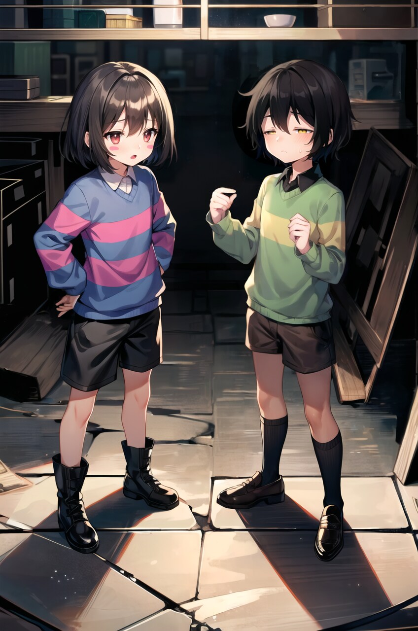 なにやら良からぬことを企むキャラちゃんと付き合わされるフリスク | の人気AIイラスト・グラビア