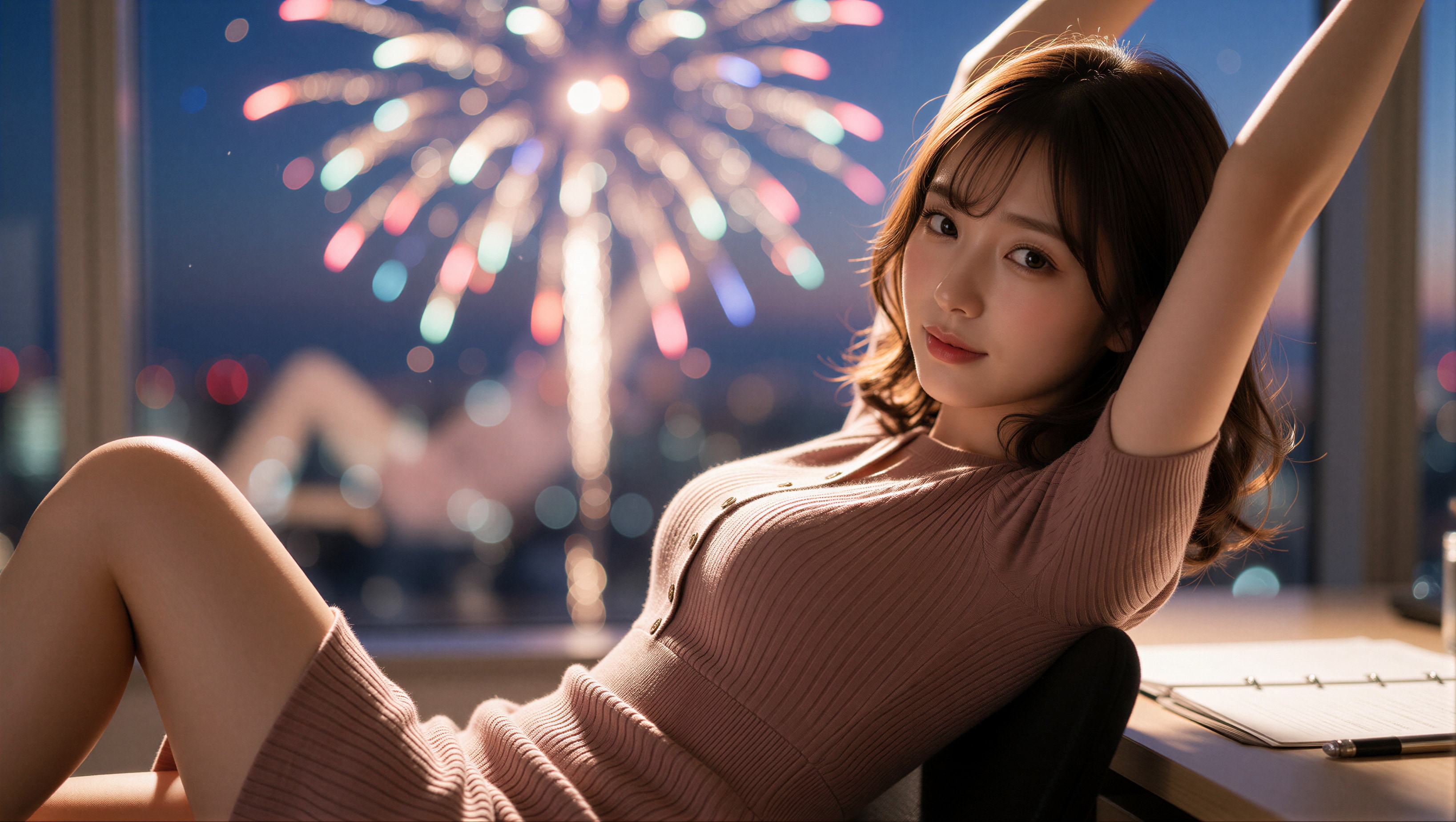 オフィスから見える花火
