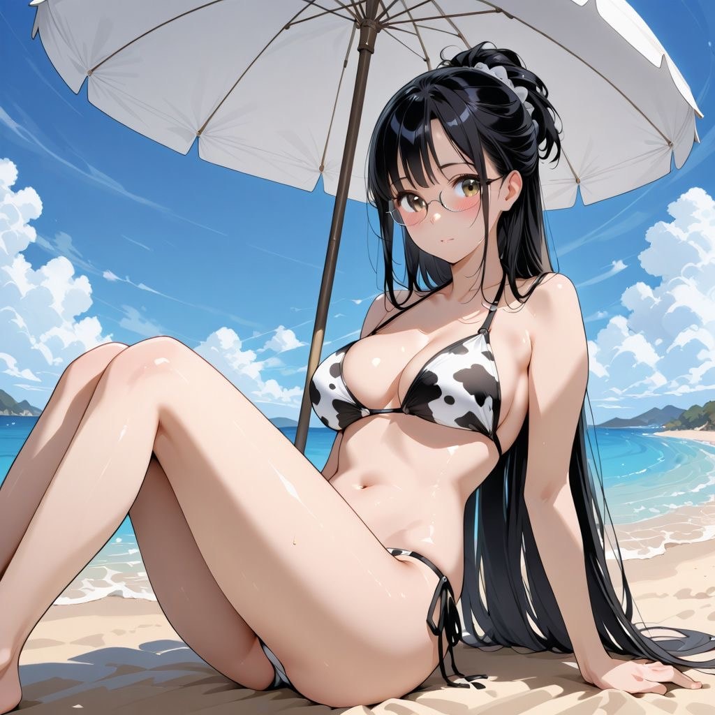 黒髪メガネ 牛ビキニ