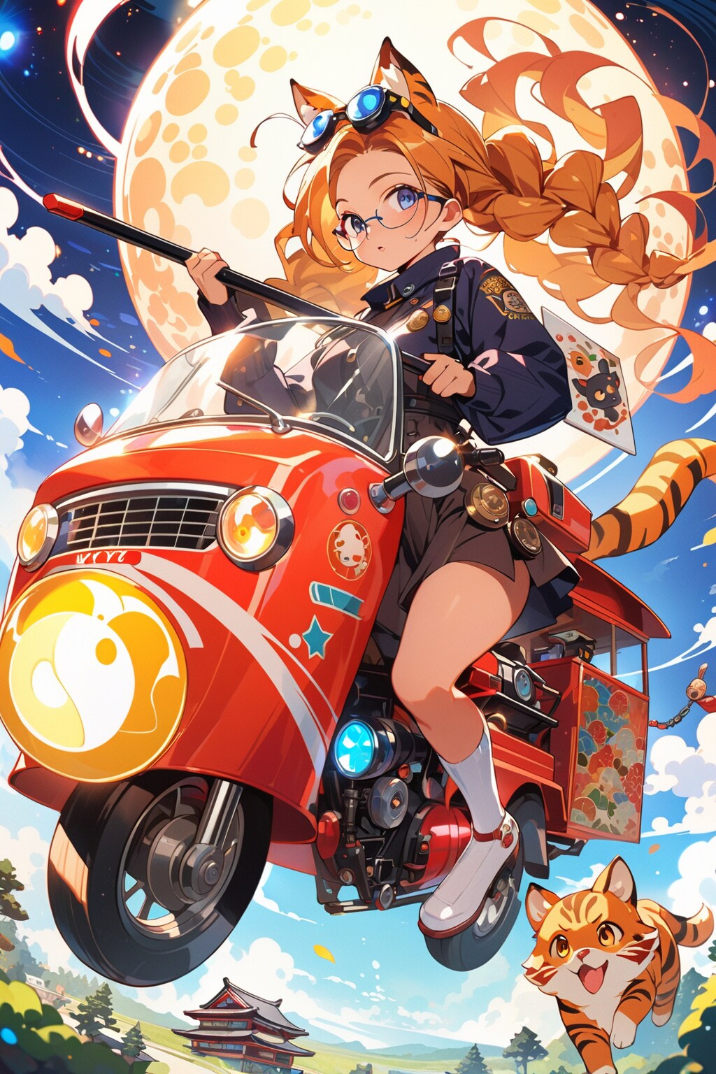 バイクに乗る眼鏡三つ編みちゃん