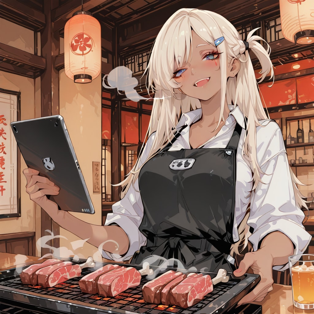 焼肉屋でバイトする金髪ギャル | の人気AIイラスト・グラビア