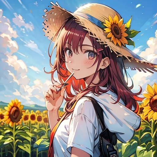 赤髪パーカーと向日葵 | の人気AIイラスト・グラビア