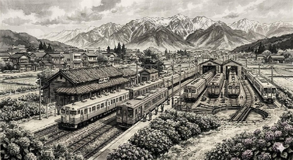 昭和浪漫鉄道紀行（北アルプスが見える修正画）