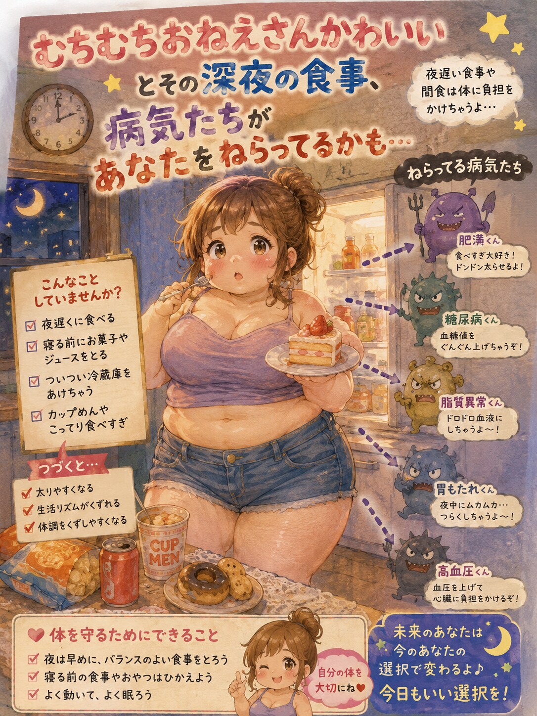 深夜の食事の危険性啓発ポスター