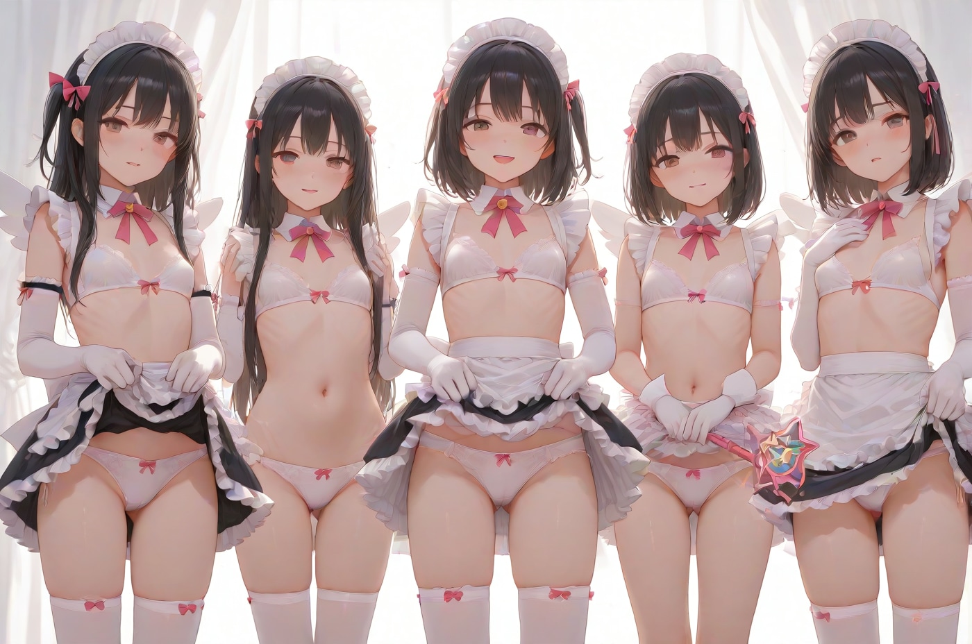 「白下着魔法少女メイド隊。彼女らはお風呂で当主さまのお体を洗うことを仕事としている。なぜ彼女らかというとお風呂では下着が濡れて・・・♥」（メイドたちのワルツ８４の３）