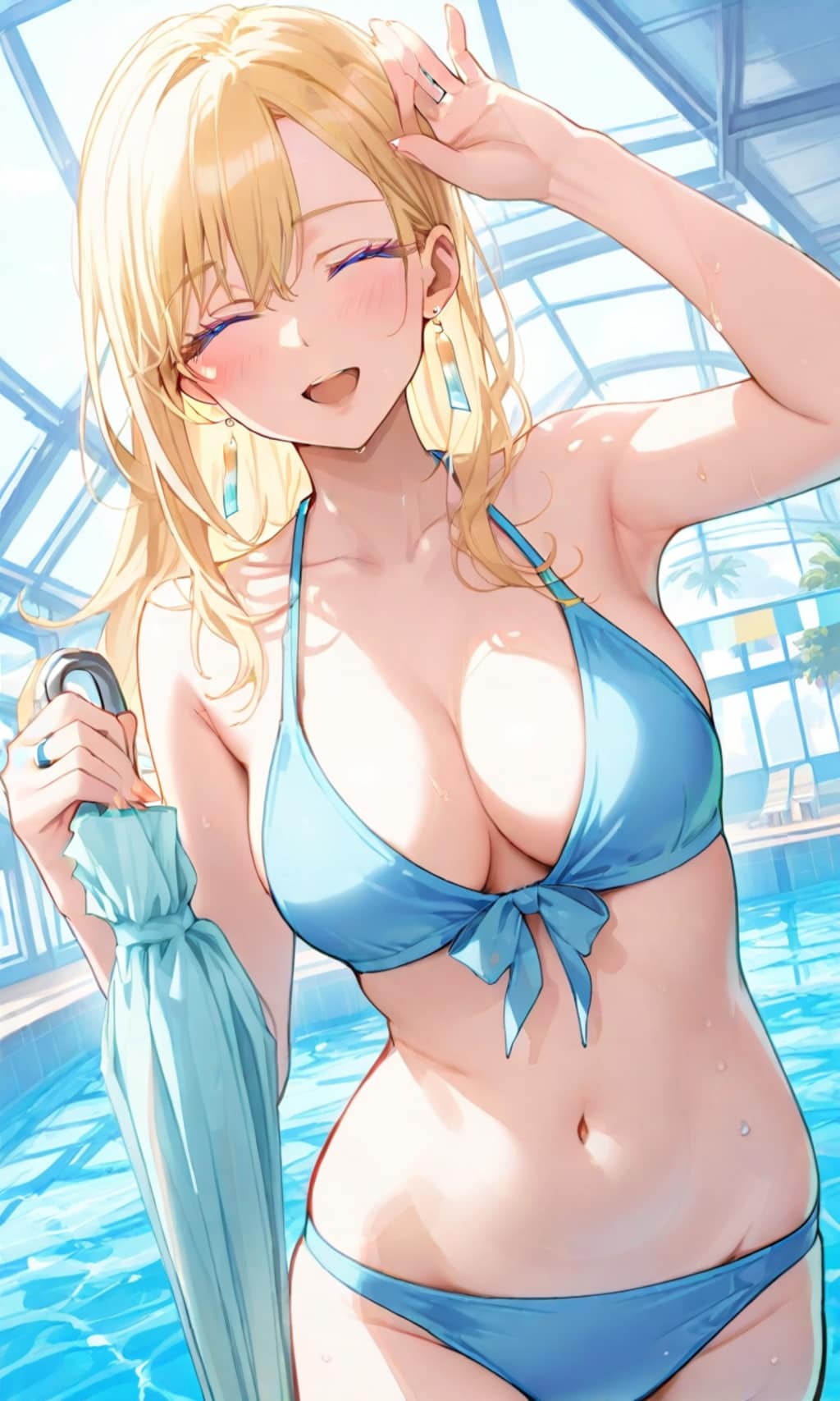 パラソルと水色ビキニ