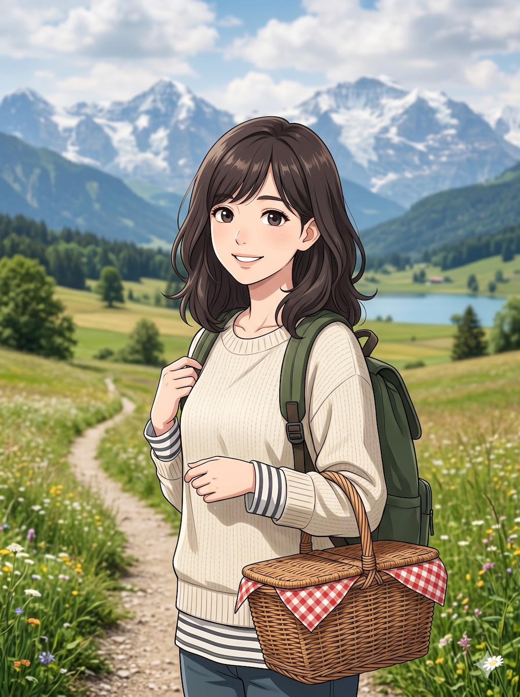 ピクニックの女性