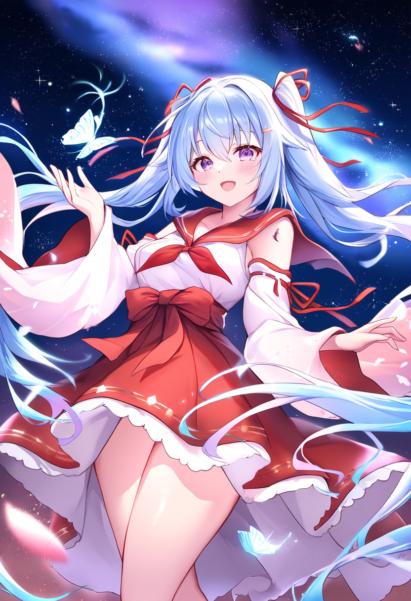 Beneath an aurora-lit sky in a celestial garden