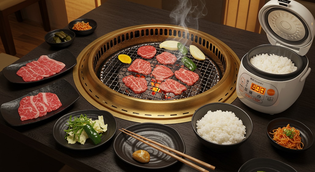 摩訶不思議食堂の肉の日焼肉食べ放題おかわり炊飯器付き