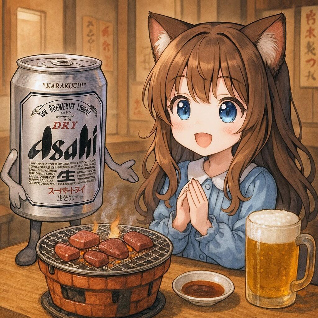 ホルモン屋でレバーとハートを食べる小さな女の子