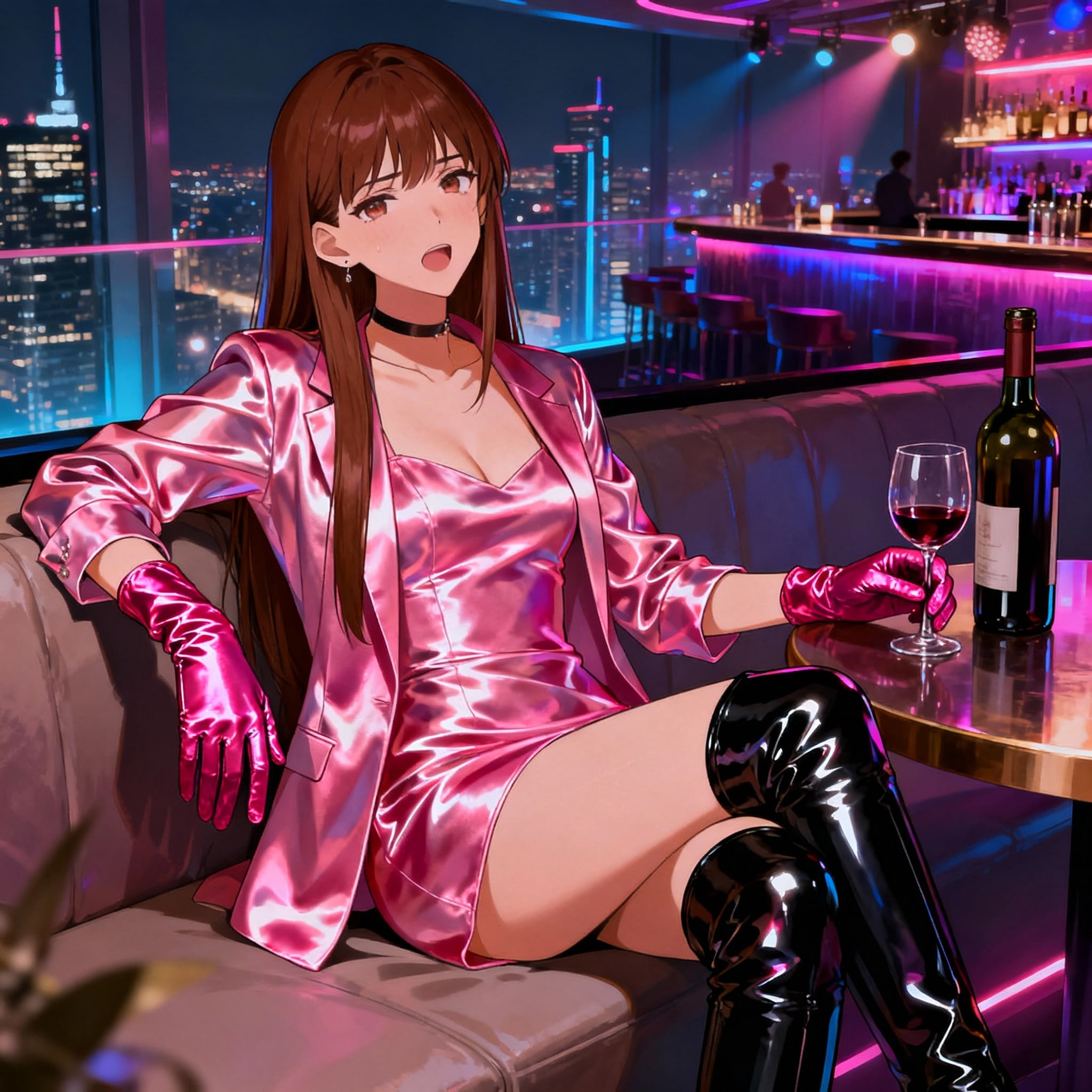 高層ナイトバーラウンジの艶々美女 | の人気AIイラスト・グラビア