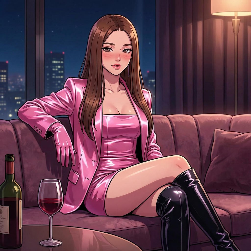 高層ナイトバーラウンジの艶々美女