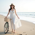浜辺を自転車で走る女性 8枚目