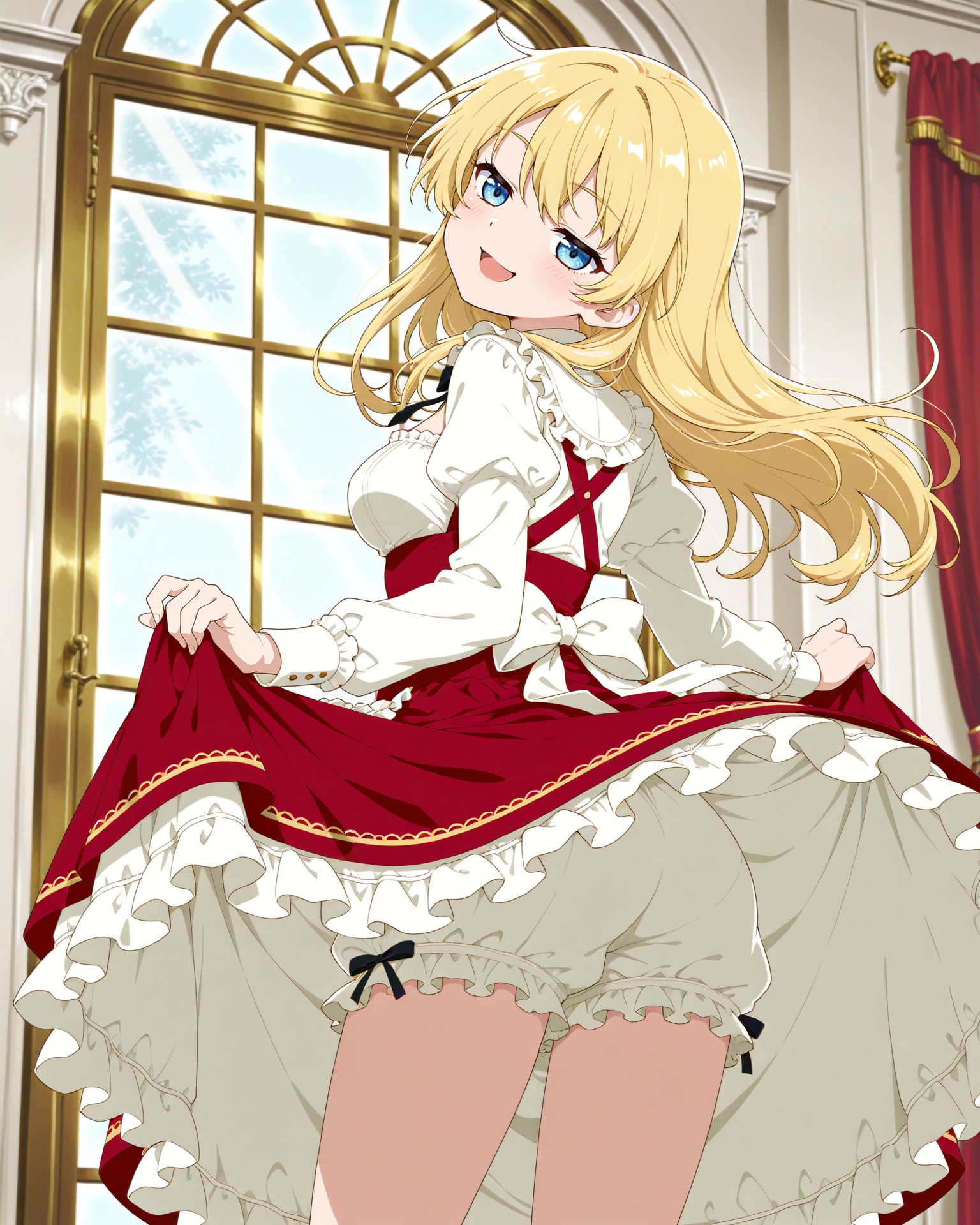 ドレスの下を見せる
